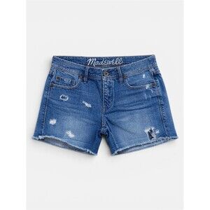 Madewell Distressed Raw Hem Denim Shorts Blue Cutoff Mid Rise Size 28 Summer